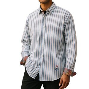 Robert Graham "Money Bag" Blue/White Cotton Stripe Shi with Contrast Flip Cuffs